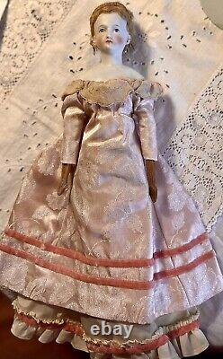 13 Antique C1850 Extremely Rare Bald Parian WithRare Wig Doll WithGreat Outfit