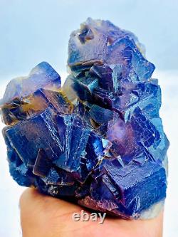 1387g Natural Extremely Rare Blue Color Phantom Cubic Large Fluorite Specimen