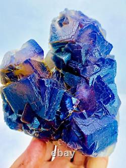 1387g Natural Extremely Rare Blue Color Phantom Cubic Large Fluorite Specimen