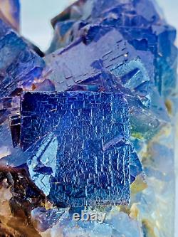 1387g Natural Extremely Rare Blue Color Phantom Cubic Large Fluorite Specimen