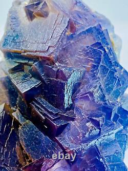 1387g Natural Extremely Rare Blue Color Phantom Cubic Large Fluorite Specimen