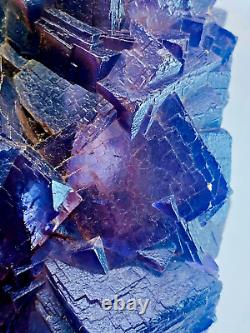 1387g Natural Extremely Rare Blue Color Phantom Cubic Large Fluorite Specimen