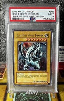 2002 Yu-Gi-Oh! LOB 001 Blue-Eyes White Dragon Ultra Rare PSA 9 Mint OG Print