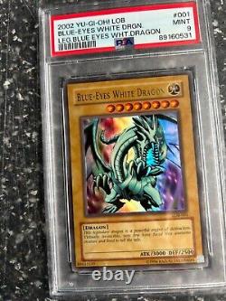 2002 Yu-Gi-Oh! LOB 001 Blue-Eyes White Dragon Ultra Rare Wavy PSA 9 Mint