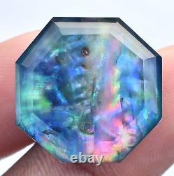24.50 Ct Natural Multi Color Octagon Ammonite Extremely Rare Certified Gemstone