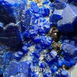 257 GR. Extremely Rare! Blue Hauyne Crystals Cluster On Matrix From Afghanistan