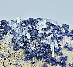 92 Gram Extremely Rare Blue Azurite Crystals and Layers With Aragonite On Matrix
