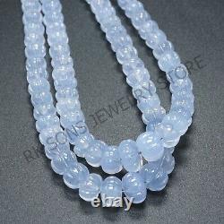 AAA++ Extremely Rare Natural Blue Chalcedony Rondelle Carved Gemstone Beads