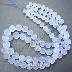 AAA++ Natural Blue Chalcedony Extremely Rare Carved Melon Round Gemstone Bead