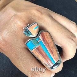AMERICAN VINTAGE EXTREMELY RARE 925 STERLING SILVER TURQUOISE Mens Ring Size 10