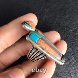 AMERICAN VINTAGE EXTREMELY RARE 925 STERLING SILVER TURQUOISE Mens Ring Size 10