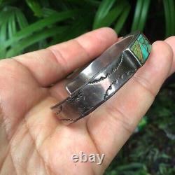 American Native EXTREMELY RARE STERLING SILVER & TURQUOISE CUFF BRACELET Men's