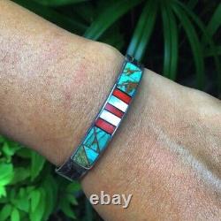 American Native EXTREMELY RARE STERLING SILVER & TURQUOISE CUFF BRACELET Men's