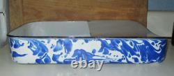 Antique Extremely Rare Blue/white Swirl Graniteware Fracture Bed Ridden Wash Pan