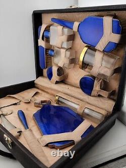 Antique Hard Cased Blue Enameled 1930s Vanity Set. Extremely Rare. VG Condition