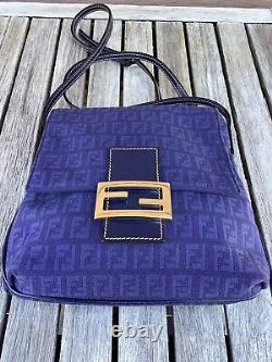 Authentic Vintage FENDI Mamma Baguette Zucchino Canvas BagExtremely Rare Blue