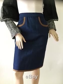 Chanel Extremely Rare Vintage Denim, Ribbon Trimmed Skirt (Size 38/4)