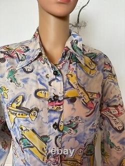 Chanel Vintage Airplane Coco Logo Silk Blouse- Extremely Rare
