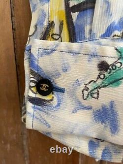 Chanel Vintage Airplane Coco Logo Silk Blouse- Extremely Rare