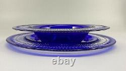 Dorflinger Renaissance Cobalt Cut to Clear Plate and Bowl EXTREMELY Rare Mint