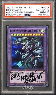 EN018 Blue-Eyes Ultimate Dragon Green Autograph Autograde 10 PSA DNA Authentic