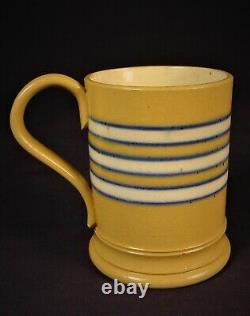EXTREMELY RARE 1800s ANTIQUE MINI BLUE & WHITE BAND TANKARD YELLOW WARE MINT