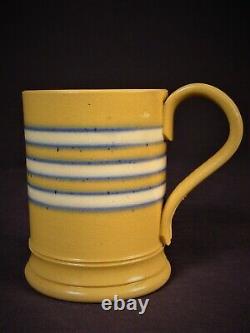 EXTREMELY RARE 1800s ANTIQUE MINI BLUE & WHITE BAND TANKARD YELLOW WARE MINT