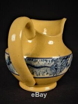 EXTREMELY RARE 1800s BLUE MOCHA MINIATURE PITCHER & BOWL MOCHAWARE YELLOW WARE