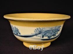 EXTREMELY RARE 1800s BLUE MOCHA MINIATURE PITCHER & BOWL MOCHAWARE YELLOW WARE