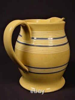 EXTREMELY RARE 1800s BLUE & WHITE 20 BAND BEAUTIFUL PITCHER YELLOW WARE MINT