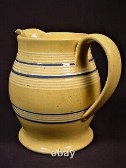 EXTREMELY RARE 1800s BLUE & WHITE 20 BAND BEAUTIFUL PITCHER YELLOW WARE MINT