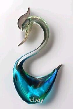 EXTREMELY RARE! 1950's MURANO SEGUSO SWAN SCULPTURE BLUE GREEN VINTAGE GLASS