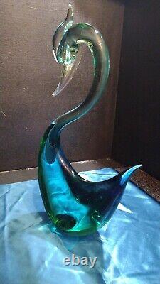 EXTREMELY RARE! 1950's MURANO SEGUSO SWAN SCULPTURE BLUE GREEN VINTAGE GLASS