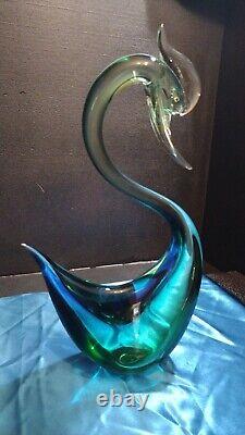 EXTREMELY RARE! 1950's MURANO SEGUSO SWAN SCULPTURE BLUE GREEN VINTAGE GLASS