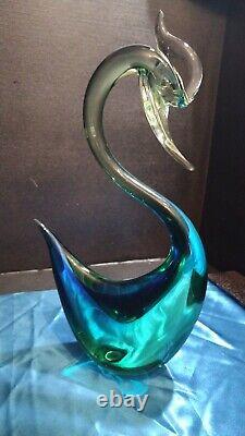 EXTREMELY RARE! 1950's MURANO SEGUSO SWAN SCULPTURE BLUE GREEN VINTAGE GLASS