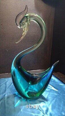 EXTREMELY RARE! 1950's MURANO SEGUSO SWAN SCULPTURE BLUE GREEN VINTAGE GLASS