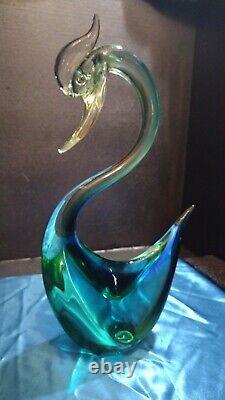 EXTREMELY RARE! 1950's MURANO SEGUSO SWAN SCULPTURE BLUE GREEN VINTAGE GLASS