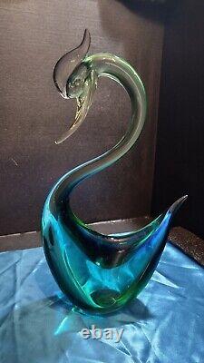 EXTREMELY RARE! 1950's MURANO SEGUSO SWAN SCULPTURE BLUE GREEN VINTAGE GLASS