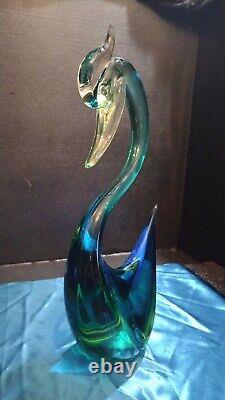 EXTREMELY RARE! 1950's MURANO SEGUSO SWAN SCULPTURE BLUE GREEN VINTAGE GLASS