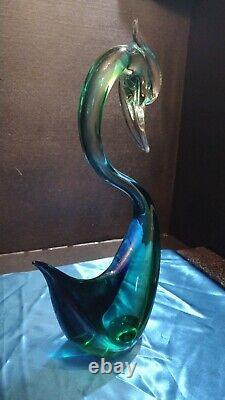 EXTREMELY RARE! 1950's MURANO SEGUSO SWAN SCULPTURE BLUE GREEN VINTAGE GLASS