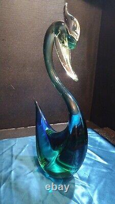 EXTREMELY RARE! 1950's MURANO SEGUSO SWAN SCULPTURE BLUE GREEN VINTAGE GLASS