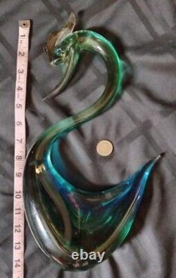 EXTREMELY RARE! 1950's MURANO SEGUSO SWAN SCULPTURE BLUE GREEN VINTAGE GLASS