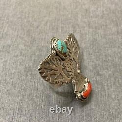 EXTREMELY RARE American Turquoise 925 Sterling Silver Owl Size 9.5 Solid Ring