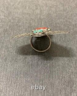 EXTREMELY RARE American Turquoise 925 Sterling Silver Owl Size 9.5 Solid Ring