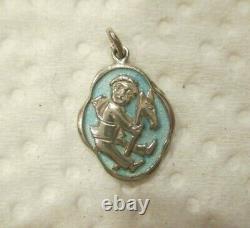 EXTREMELY RARE Antique Sterling Silver Blue Guilloche Boy on Stick Pony Charm
