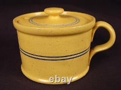 EXTREMELY RARE BLUE INCISED DOUBLE BAND MUSTARD POT with LID YELLOW WARE MINT