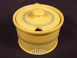 EXTREMELY RARE BLUE INCISED DOUBLE BAND MUSTARD POT with LID YELLOW WARE MINT