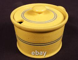 EXTREMELY RARE BLUE INCISED DOUBLE BAND MUSTARD POT with LID YELLOW WARE MINT