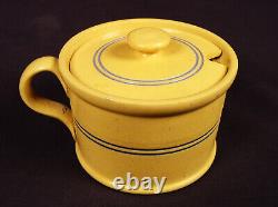 EXTREMELY RARE BLUE INCISED DOUBLE BAND MUSTARD POT with LID YELLOW WARE MINT