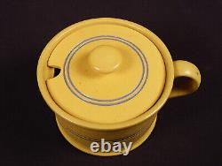 EXTREMELY RARE BLUE INCISED DOUBLE BAND MUSTARD POT with LID YELLOW WARE MINT